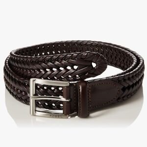 EUC Fossil Men's Brown Woven Leather Belt In Myles  Cognac Size 38